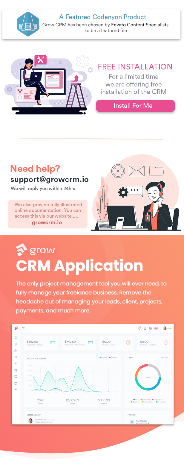 Grow - Project Management CRM With Invoicing Estimates Leads And Tasks - 1